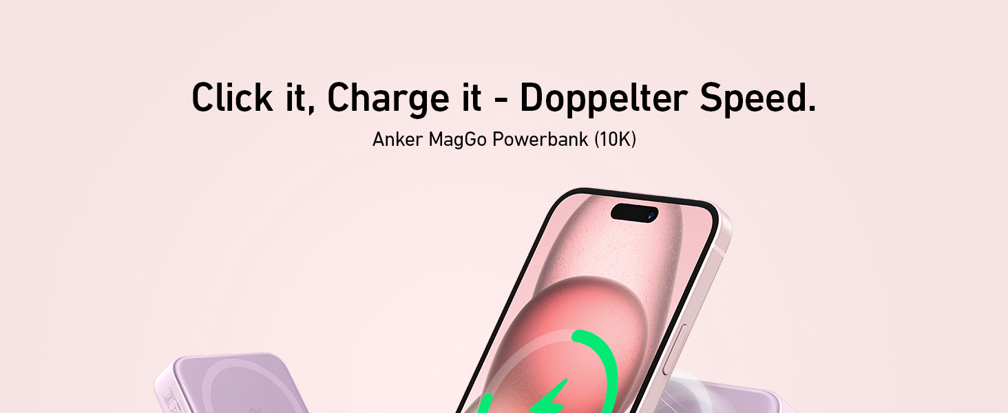 Anker MagGo Power Bank: 10000mAh, Qi2, 15W, MagSafe, USB-C, Рожевий