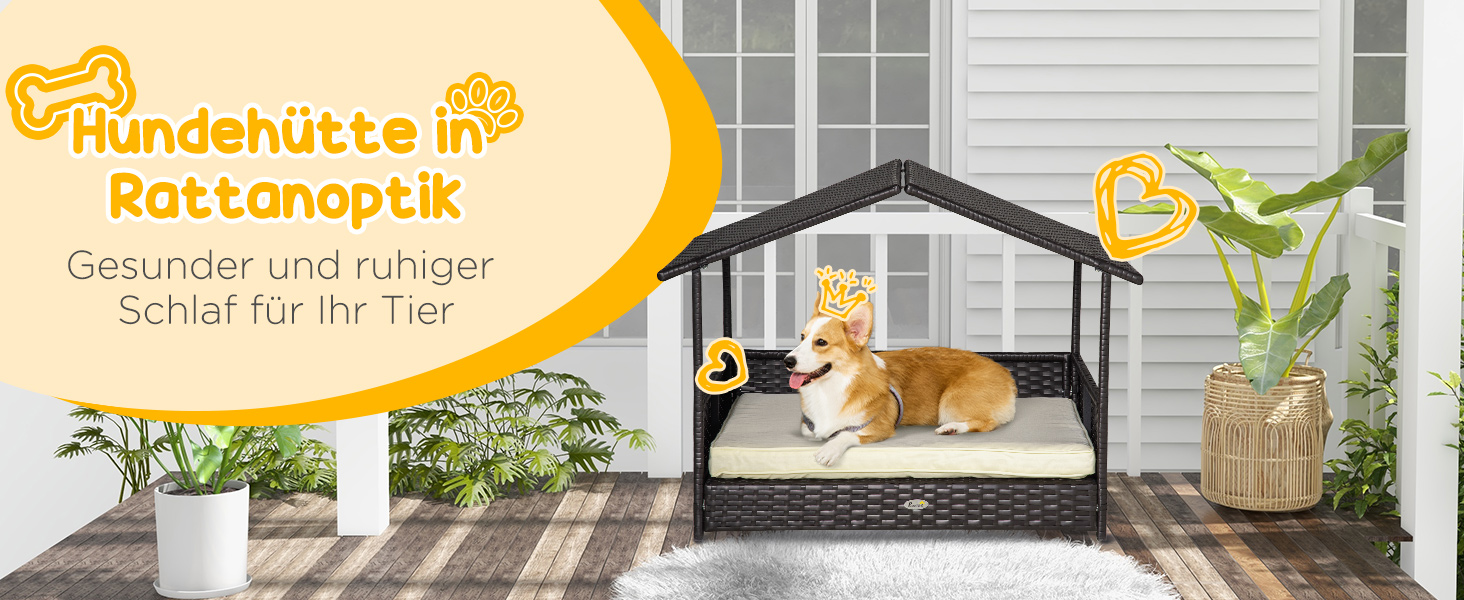 PawHut Лежанка для собак на вулицю з дахом, піднята лежанка для маленьких та середніх собак, прохолодна лежанка для домашніх тварин з металевим каркасом, подушка для вулиці, 69 x 98 x 70 см, кавово-коричневий колір