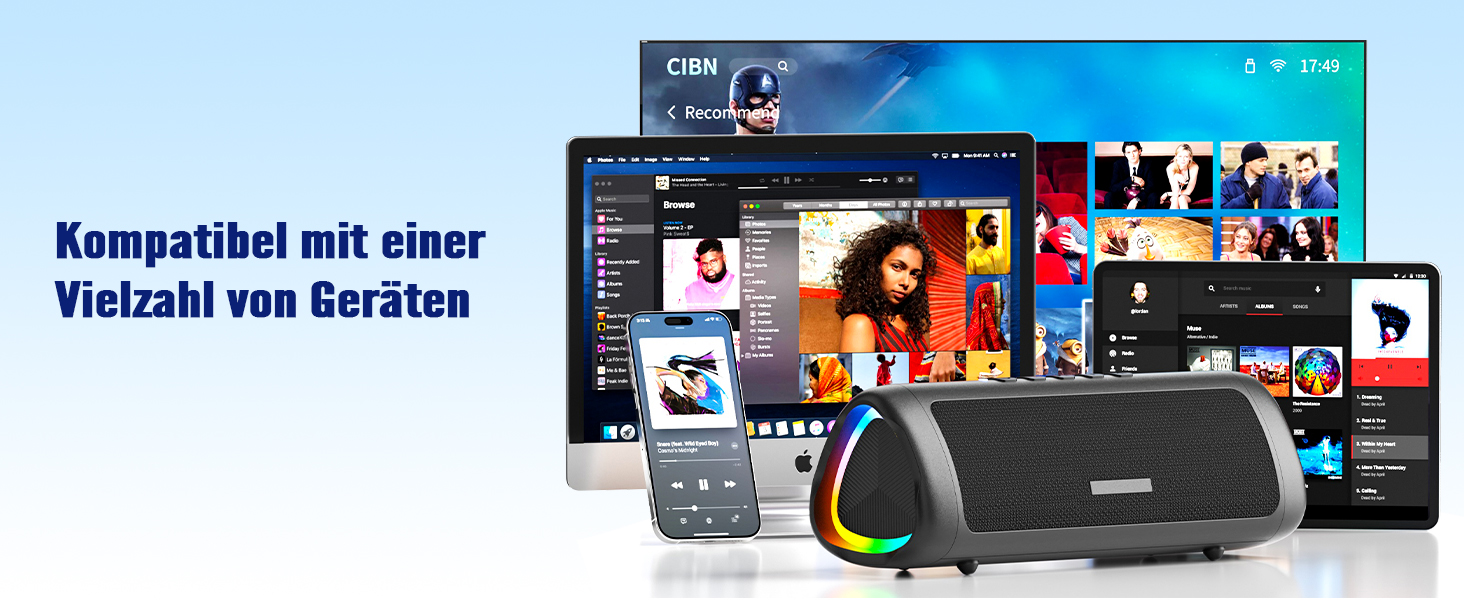 Портативна Bluetooth колонка UOHHBOE 30W з RGB підсвічуванням, TWS Stereo, водонепроникність IPX5, 24 години роботи, 30 метрів, функція гучного зв'язку, трикутна форма