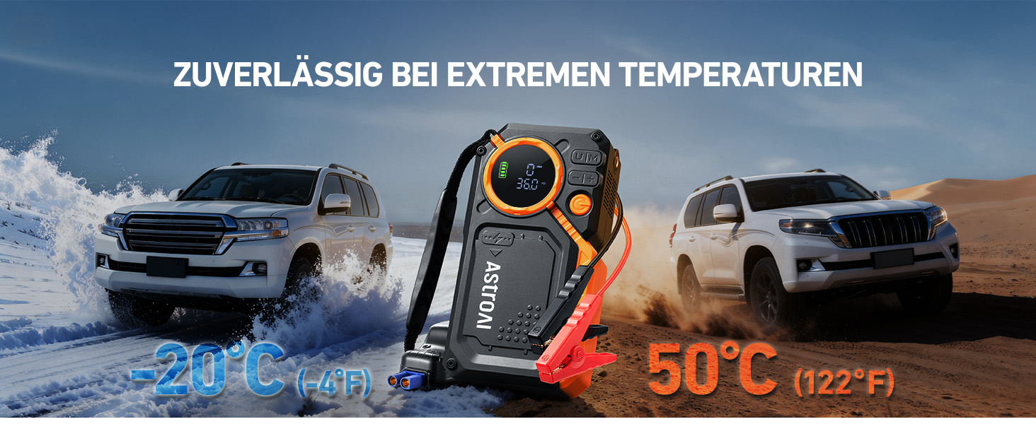 Powerbank для авто AstroAI з пусковим струмом 8000А та компресором 150PSI оранжевого кольору