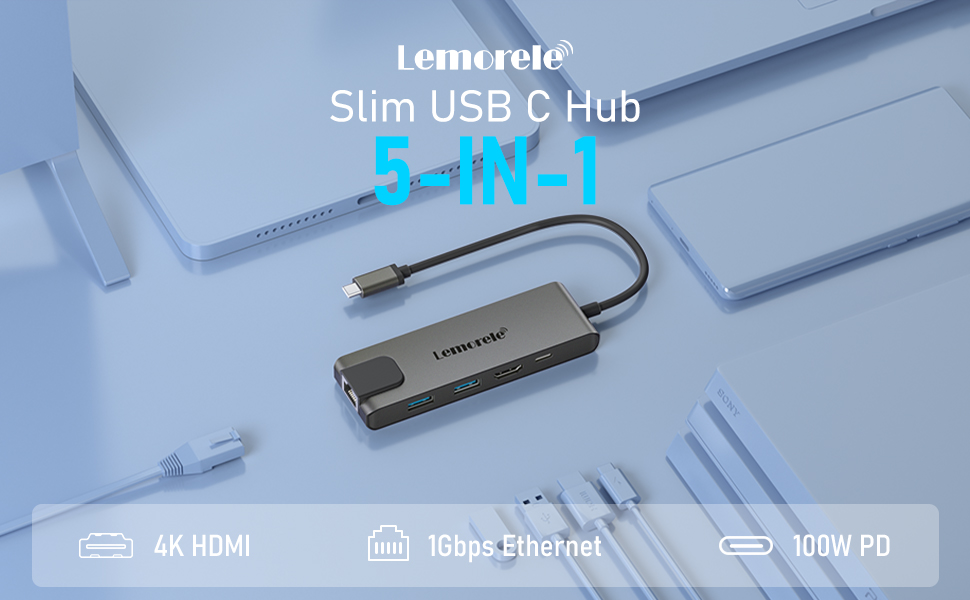 Lemorele USB-C хаб 14-в-1: док-станція з 3 портами дисплея (2 HDMI 4K + VGA), 5 USB (3x USB 3.0), 100W PD, SD/TF кардрідер, аудіо, сумісна з MacBook, Dell, Windows
