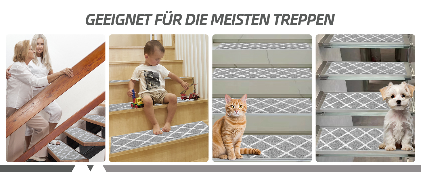 Ковзаючі сходи COSY HOMEER, 15 шт., 70x22 см, антиковзаючі, самоклеючі, машинне прання, 100% поліестер, TPE-підкладка, для дітей, літніх людей та домашніх тварин, сіро-білі