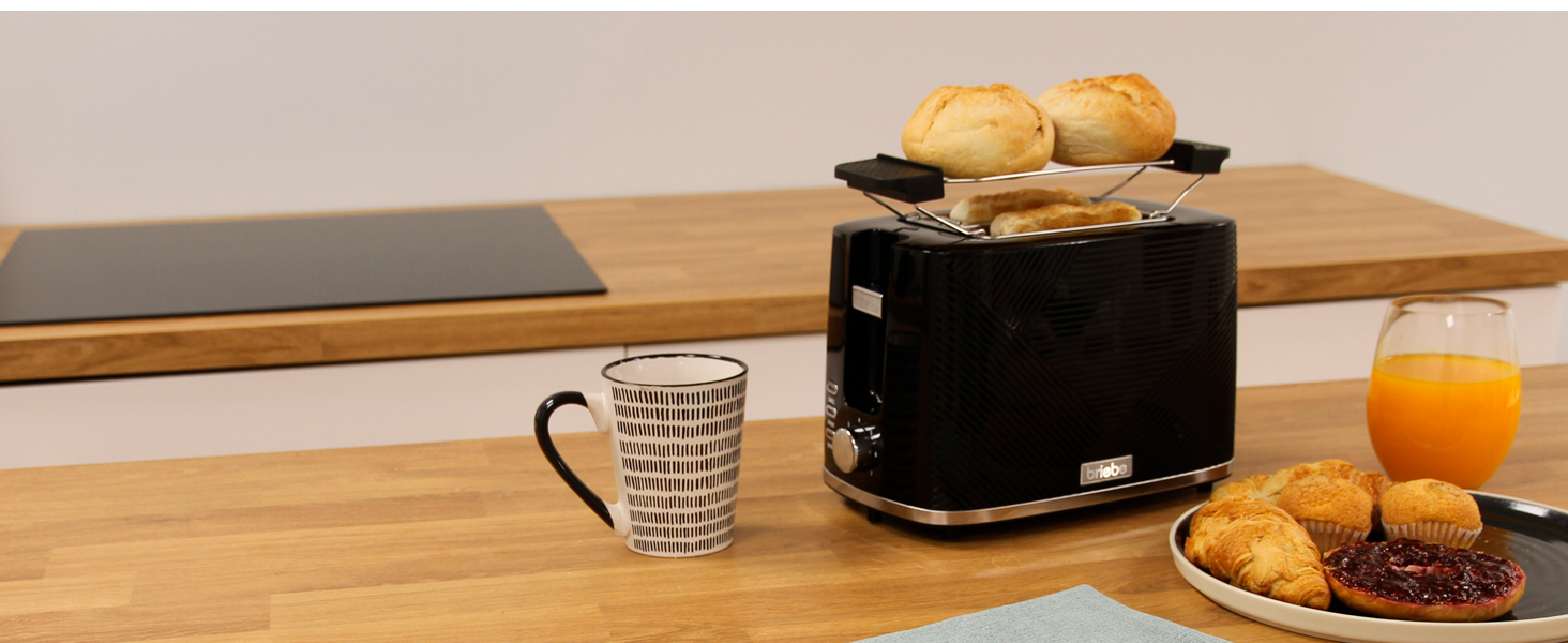 Набір для сніданку: тостер на 2 підсмажування, 7 рівнів підсмажування та бездротовий чайник 1,7 л, 2200 Вт, чорний, BPA-free, сучасний дизайн