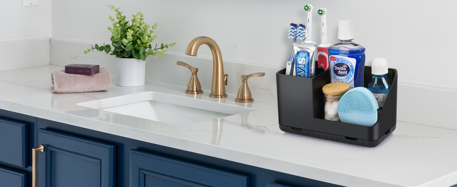 Тримач для зубних щіток у ванну кімнату: органайзер для електричної та звичайної зубної щітки з отвором для стоку води (сірий, чорний)
