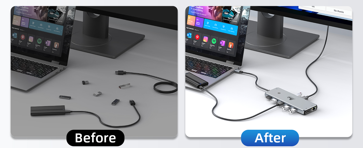 Док-станція USB-C 13-в-1 для ноутбуків: Dual Monitor, HDMI, DisplayPort, USB 3.0, Ethernet, PD 100W, SD/TF, Audio/Mic (сірий)