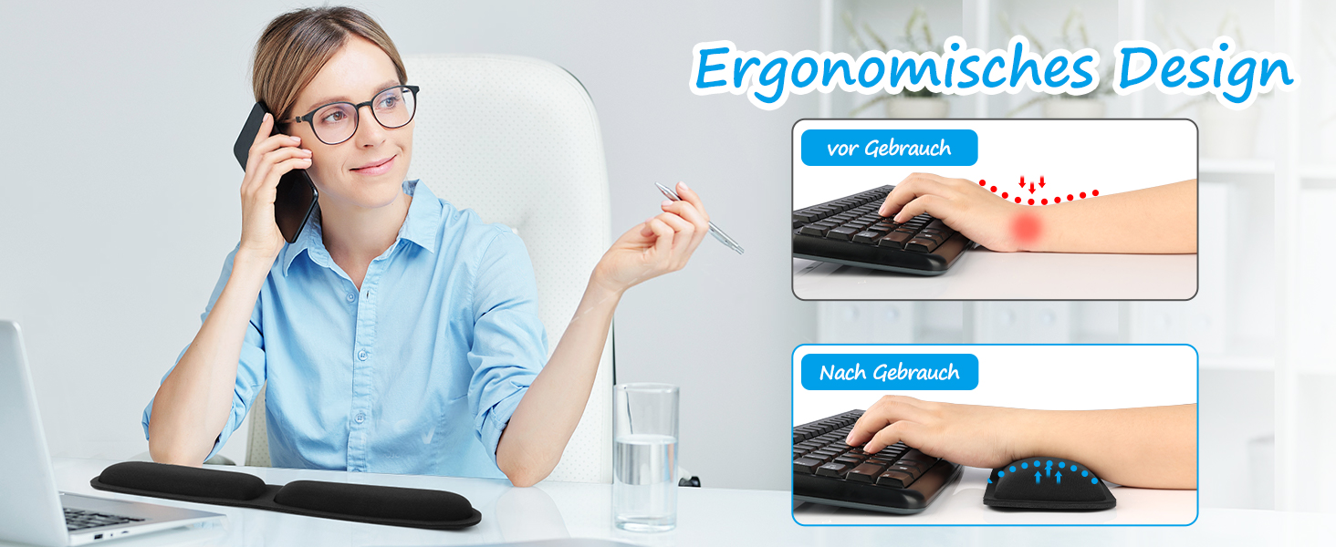 Підставка для зап'ястя ELZO для клавіатури з Memory Foam – ергономічна підтримка, проти болю в зап'ясті, для ПК та ноутбука