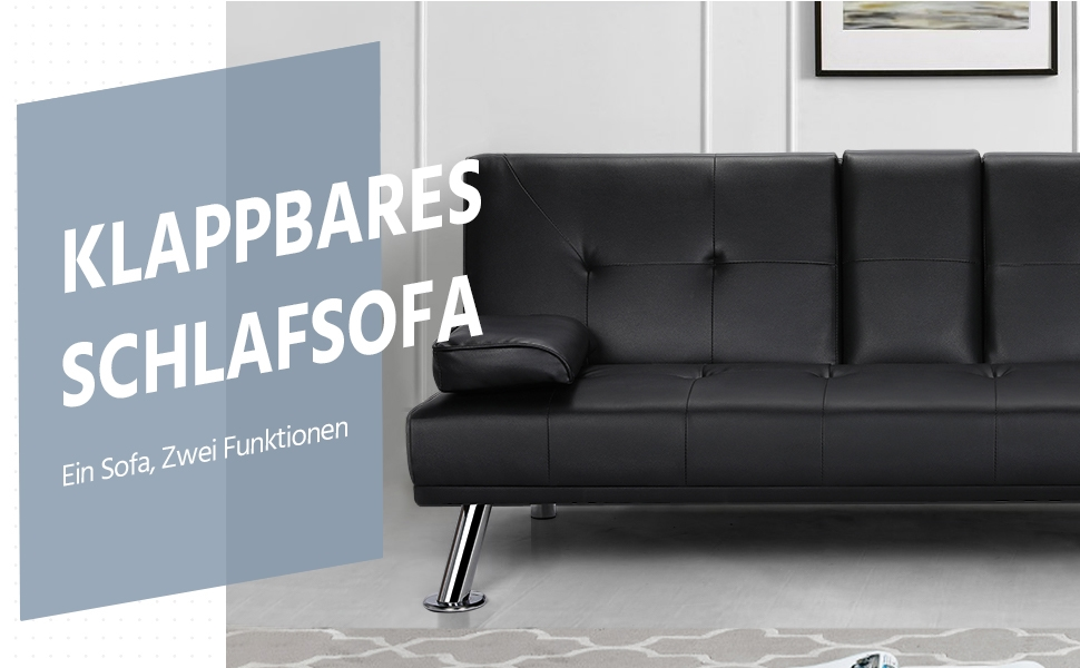 Yaheetech 3-Seater Convertible Sofa Bed with Cup Holders and Guest Bed