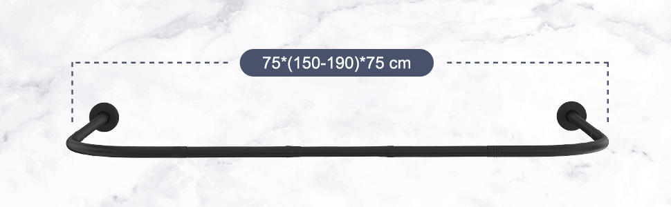 Штанга для душу U/L форми 75×(150-190)×75 см - 2 в 1 (для душу та ванни) з кільцями - Чорний колір