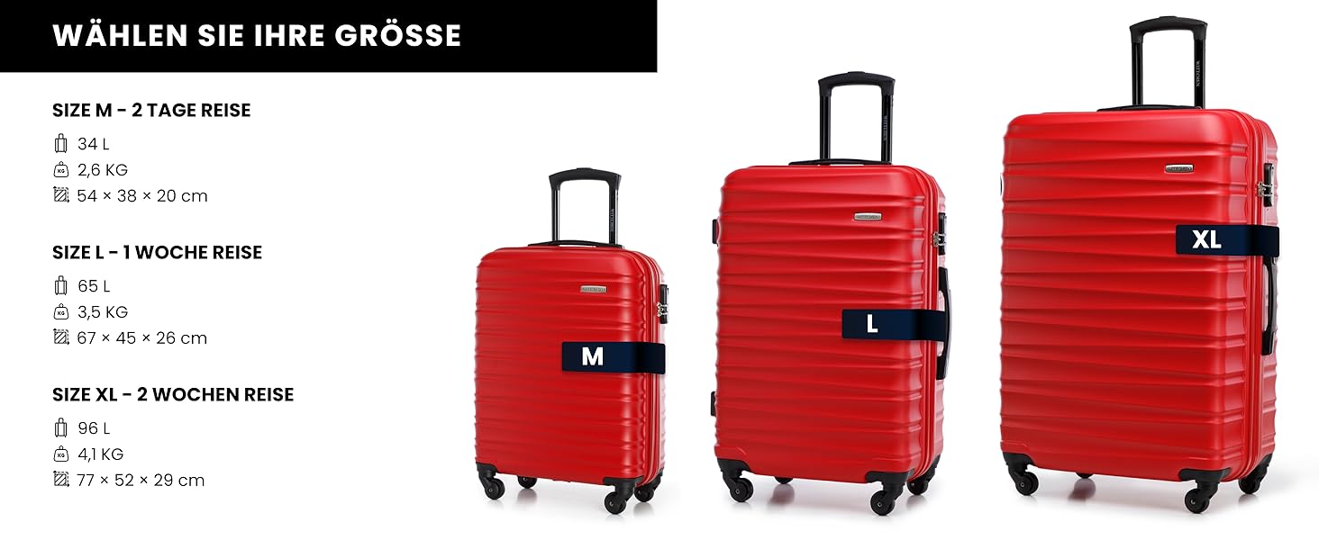 Валіза на колесах WITTCHEN Groove Line L (червона) з ABS-пластику, велика, для авіаперельотів (Lufthansa/Eurowings/Ryanair), з кодовим замком та 4 спіннерами