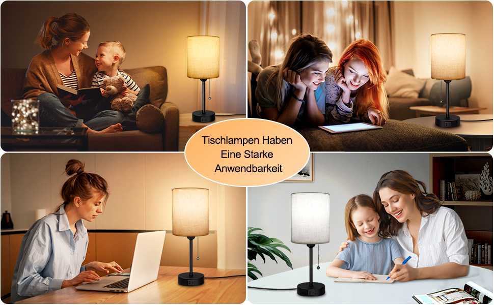 Настільна лампа 2 шт. з USB зарядкою (A+C), LED, тканинний абажур, регулювання кольору, для спальні, вітальні, дитячої, офісу