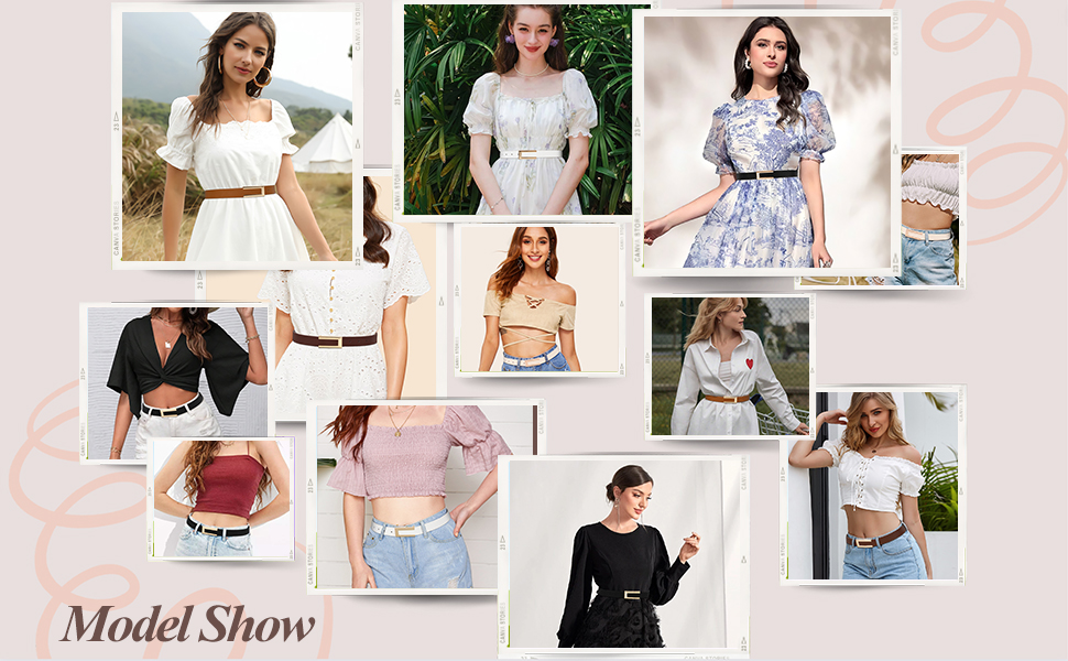 Жіночий тонкий шкіряний ремінь SUOSDEY з золотистою пряжкою (2 шт.), чорний+бежевий, 100 см, розмір талії 70-84 см