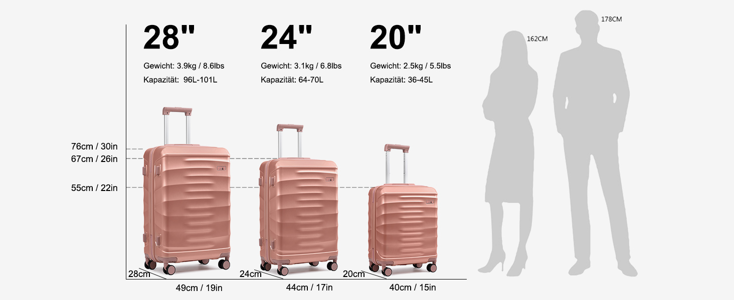 Набір валіз Sea Choice 5-ти частинний з ABS-пластику, твердий корпус, тріумф у подорожах, велика місткість, ручна поклажа, 4 колеса, TSA-замок, містить 1 сумку та 1 косметичку, колір: м'ятно-зелений