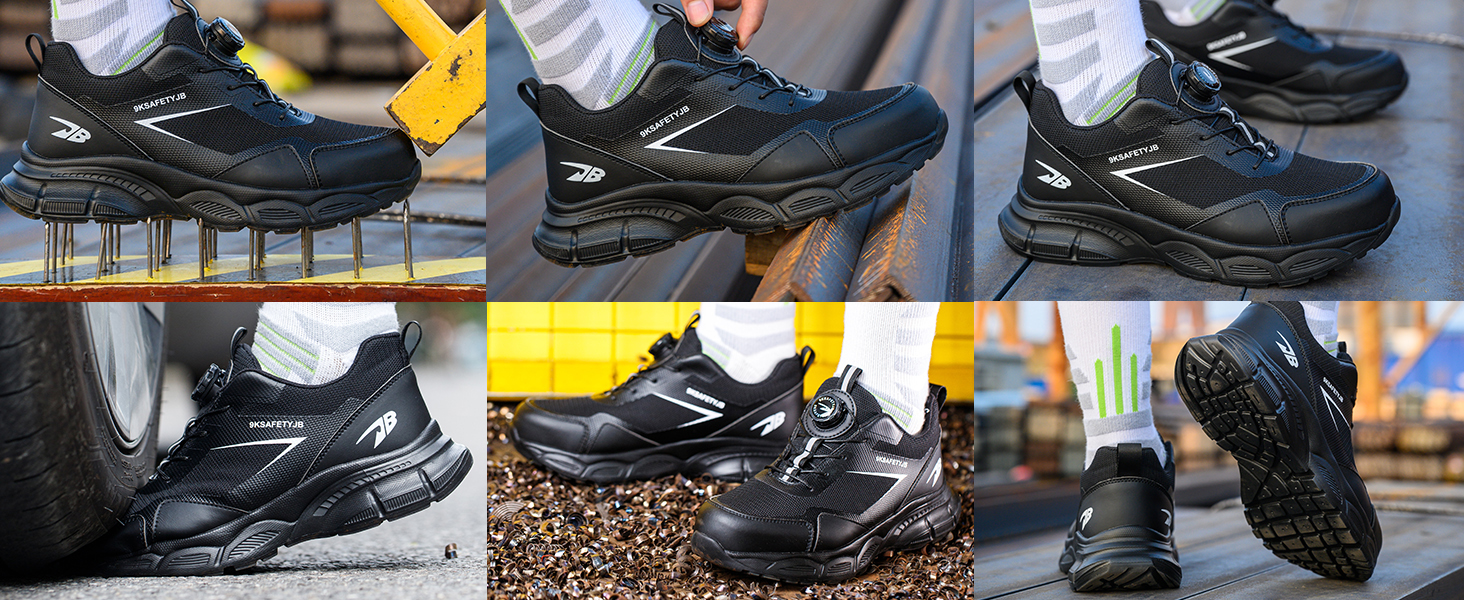 Черевики робочі чоловічі/жіночі легкі, з металевим носком, дихаючі, антиковзкі, чорні, 38-46 EU