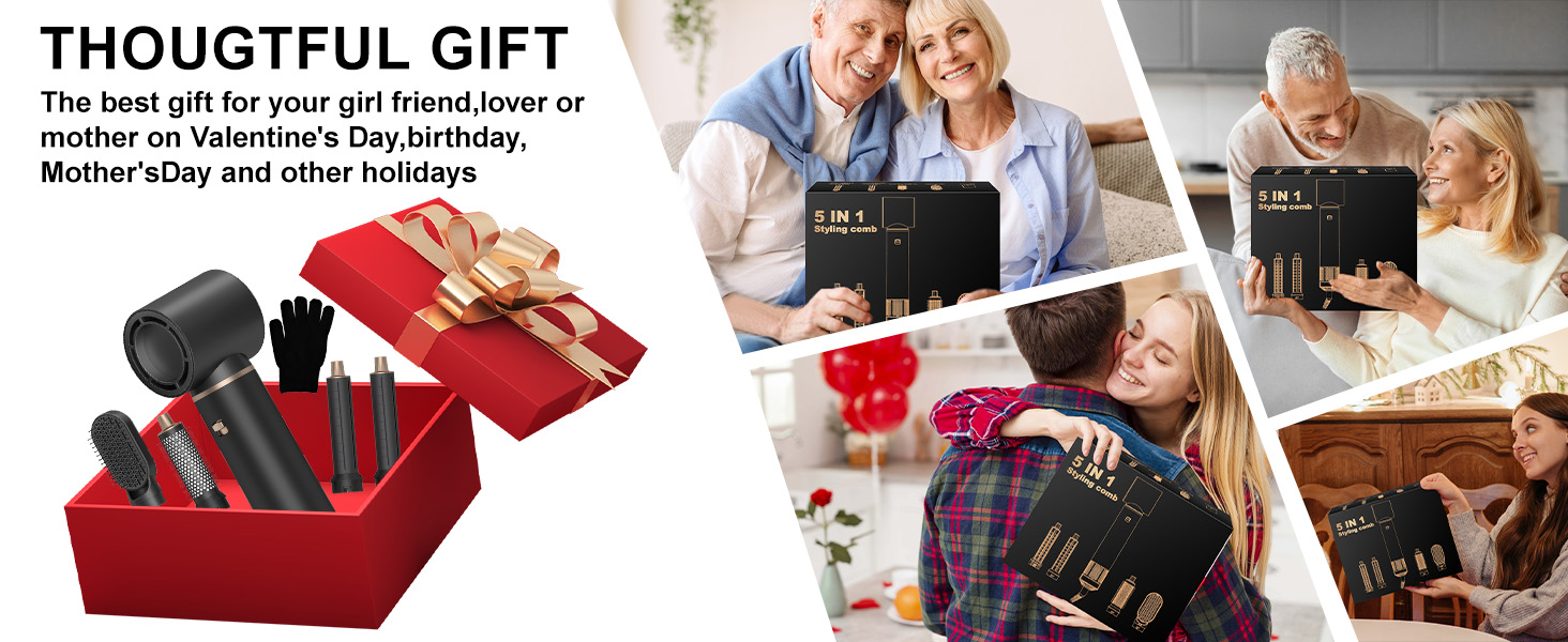 Професійний стайлер для волосся 5 в 1: фен, плойка, щипці, щітка для об'єму та випрямлення, іонний, для всіх типів волосся, чорний