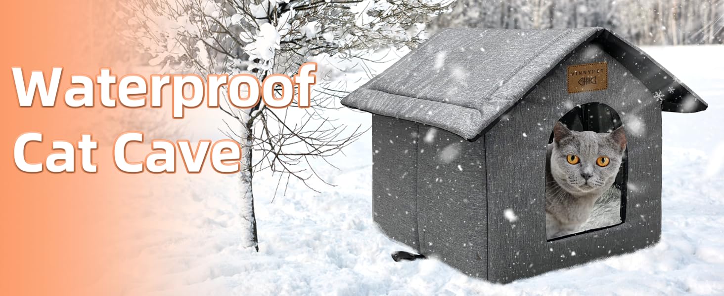 Vinnypet Outdoor Cat House - Winterproof, Waterproof, Warm Pet Shelter with Plush Cushion - Dog House, Stray Animal Shelter - 40x35x40cm Grey