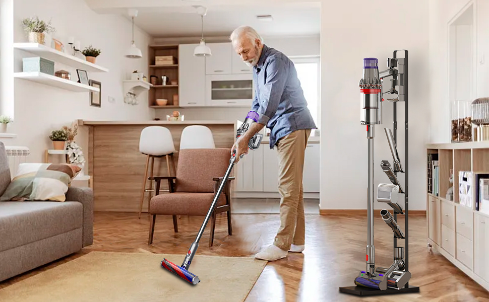 Підставка для пилососів Dyson Gen5 V15s, V15, V12 Slim, V11, V10, V8, V7, V6, металева, без свердління, мобільна, чорна
