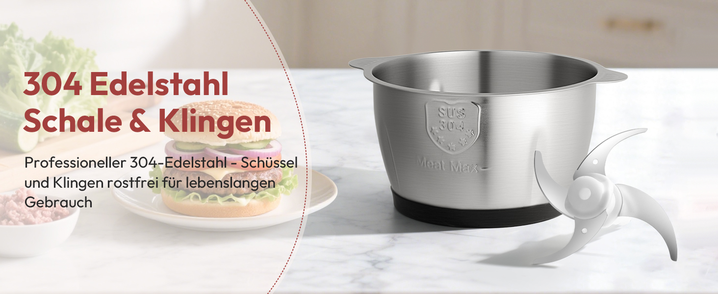 Електричний подрібнювач Jobfun 2L з нержавіючої сталі, 2 швидкості, мультиподрібнювач, м'ясорубка, подрібнювач для м'яса, цибулі, овочів (сірий)