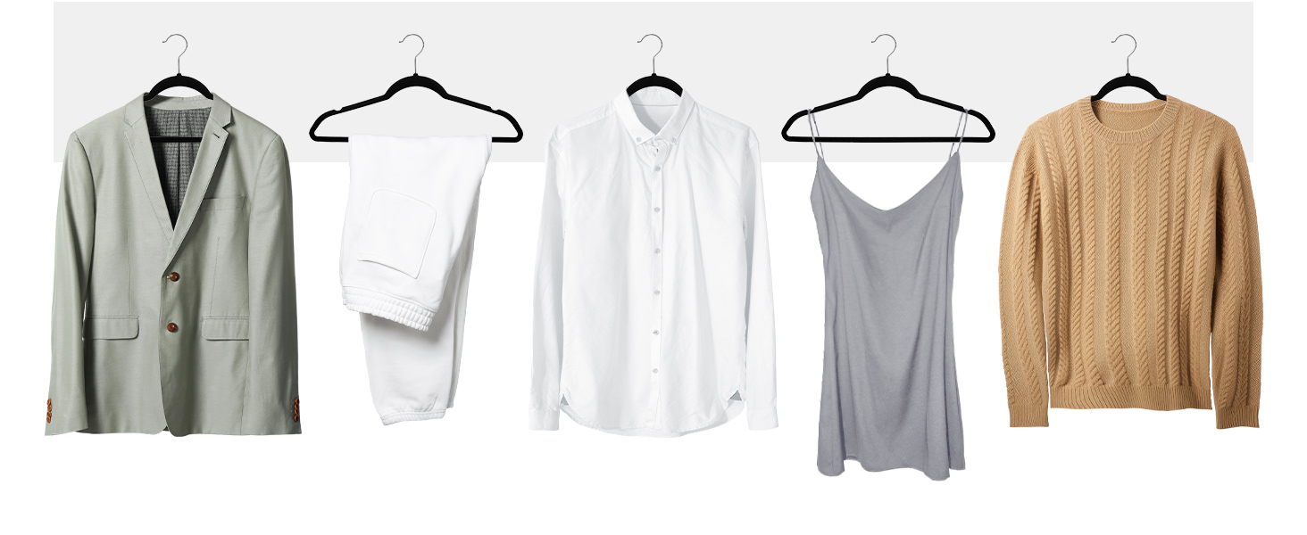 Плечики для одягу з оксамиту, 20 шт. - Плечики для економії місця, нековзні, міцні, 360° обертання - для сорочок, костюмів, светрів, штанів, 20 шт. (Чорний, 50 шт.)