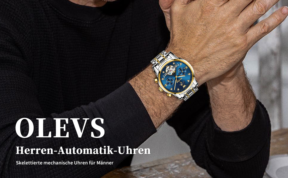 Чоловічий наручний годинник OLEVS 6678: водонепроникний хронограф із кварцовим механізмом, сталевий корпус, підсвічування циферблата, синій/золотий/сріблястий