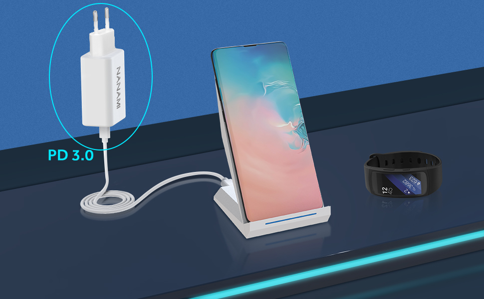 Бездротовий зарядний пристрій NANAMI 30W USB-C з індукційним підсвічуванням, 2-в-1 для iPhone та Samsung