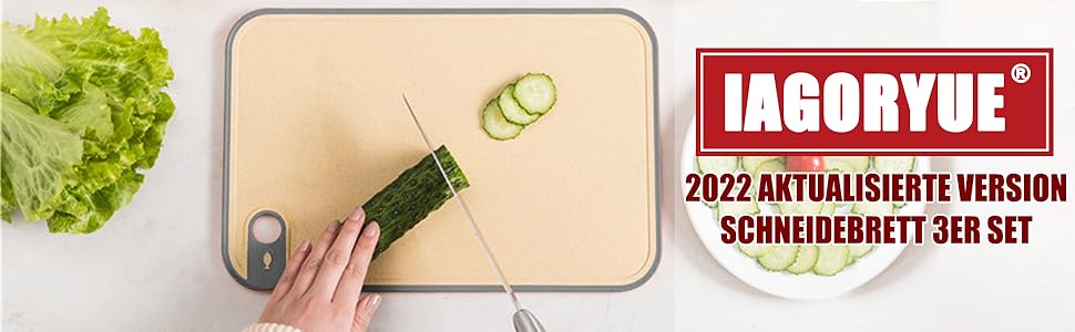 Набір з 3 дерев'яних обробних дощок для кухні, великі, антибактеріальні, з канавкою для соку, стійкі до ковзання, для овочів/фруктів/м'яса, бежевого, зеленого та темно-синього кольорів