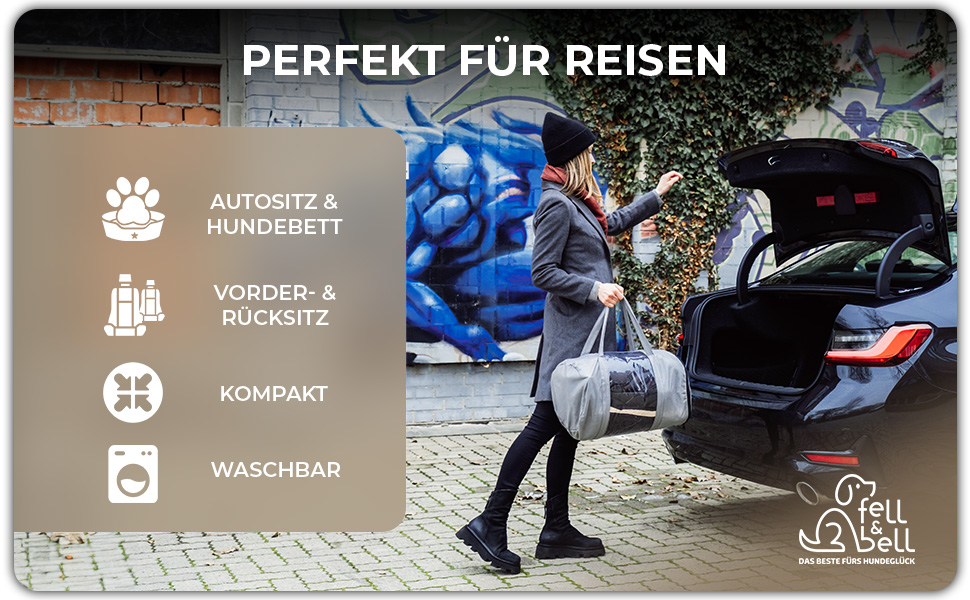 Автомобільний лежак для собак середнього розміру Fell & Bell, чорний | 2-в-1, зручний та стильний, для подорожей