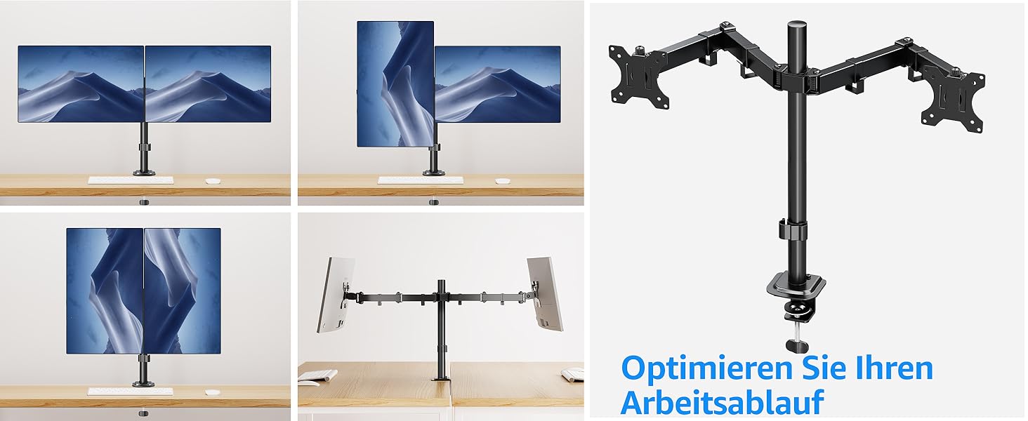 Кріплення для монітора MOUNTUP Dual - для 2 моніторів 13-32 дюйми, регульоване, настільне, VESA 75/100mm