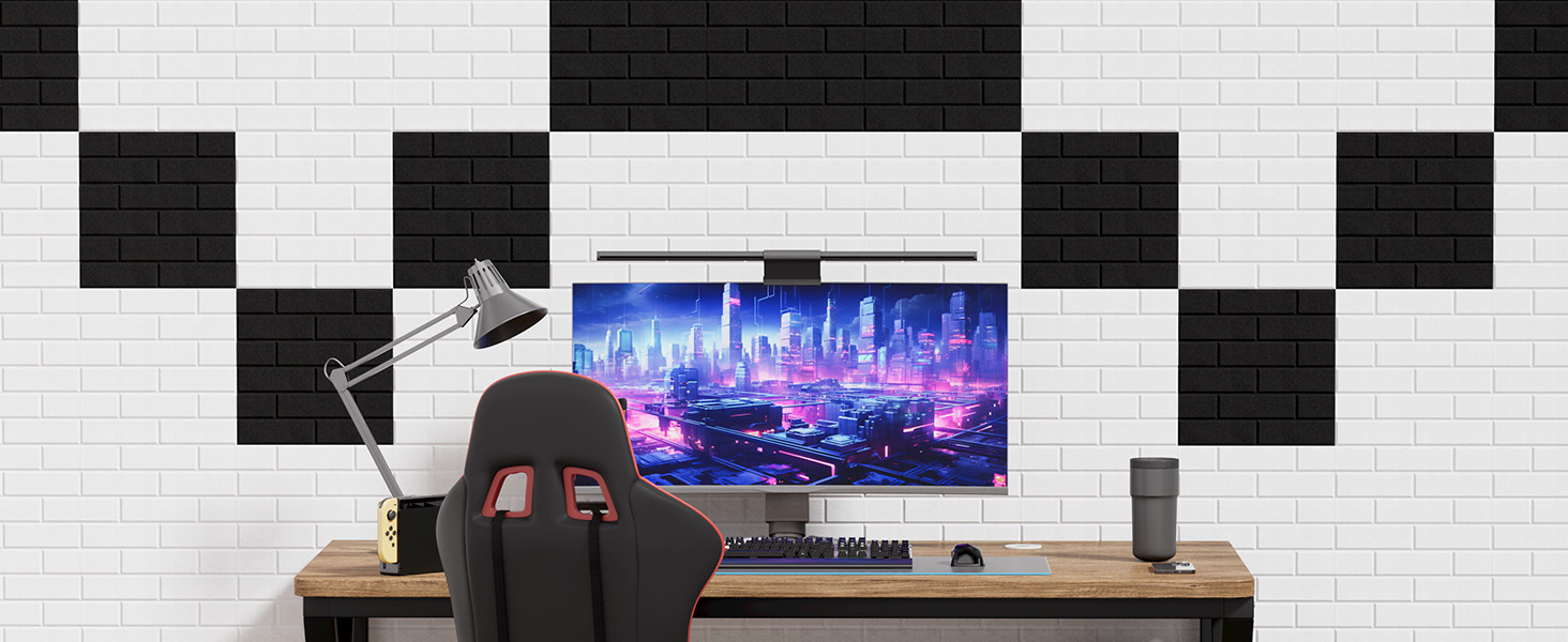 Акустичні панелі TONOR у вигляді цегли, самоклеючі шумопоглинаючі плити для стін (18 шт, 30x30x0,9 см), чорні — для звукоізоляції та декору кімнати