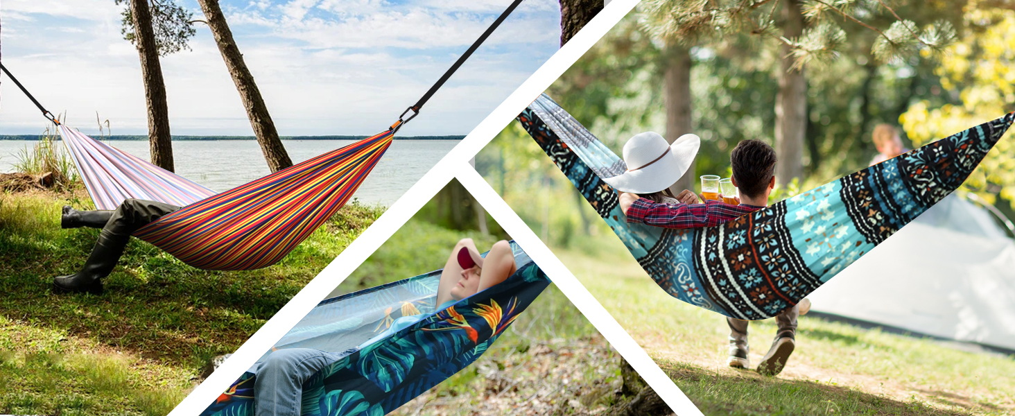 Гамак для кемпінгу NATUREFUN | Легкий, 300 кг, дихаючий, швидковисихаючий, нейлон, 2 карабіни, 2 петлі, армійний зелений (275 x 140 см, Богема)