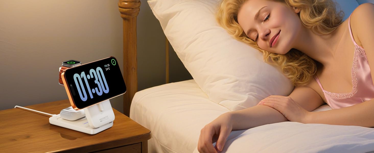 Зарядна станція 3-в-1 KPON для Apple Watch та iPhone з MagSafe, 20W, біла - Швидка зарядка для iPhone 17-12, Apple Watch 11-2, AirPods, портативна для подорожей та офісу