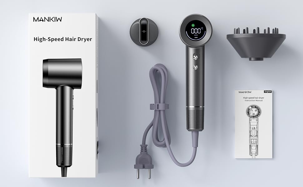 Іонізатор для волосся MANKIW, 160 000 об/хв, Supersonic фен з магнітною насадкою, швидке сушіння
