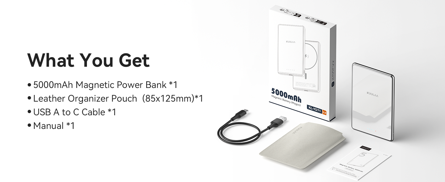 PowerBank Kuulaa Ultra Slim 5000 mAh з MagSafe, Type-C 20W, Швидка зарядка, 7.2 мм, для iPhone 16/15/14/13/12 (білий)