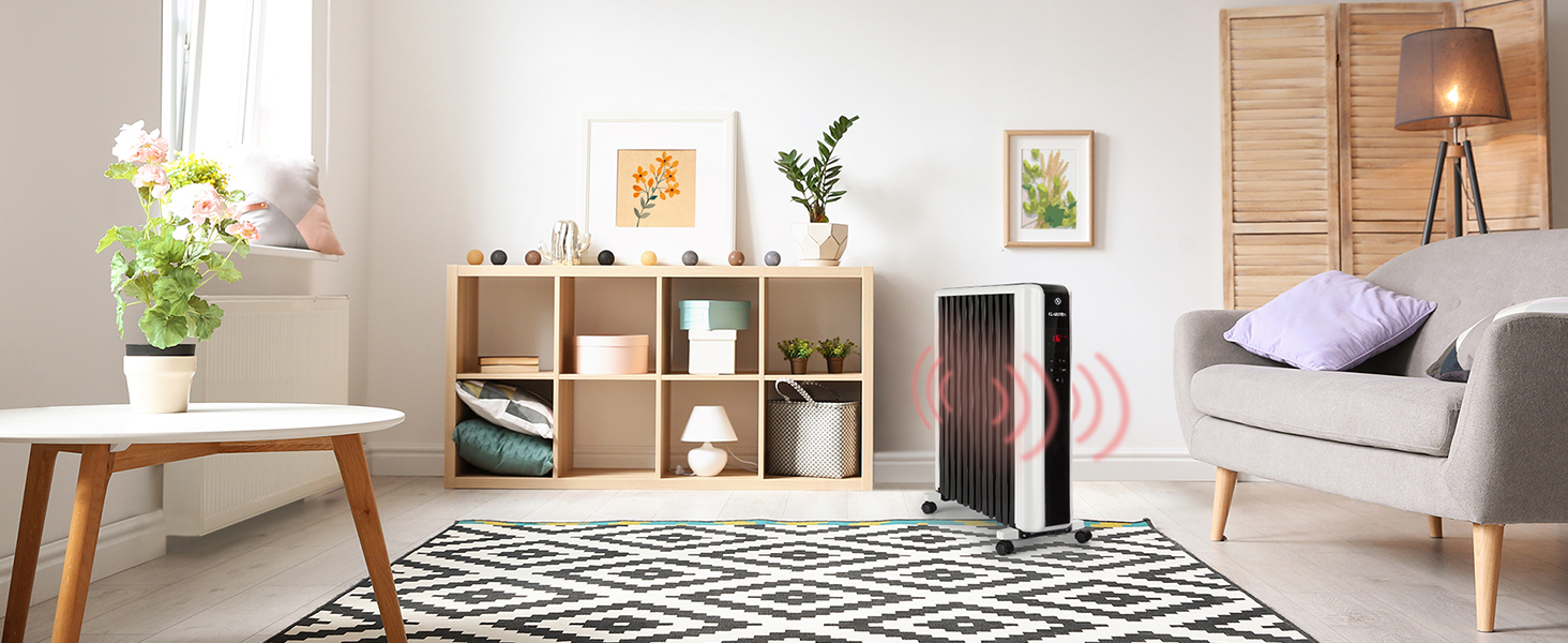 Електричний масляний радіатор Klarstein Thermaxx 2500 - опалення, 2500 Вт, 5-35°C, LED-дисплей, таймер, ролики, білий/чорний