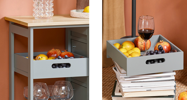 SoBuy Rolling Kitchen Cart with 2 Removable Shelves and 1 Tray - White/Light Grey