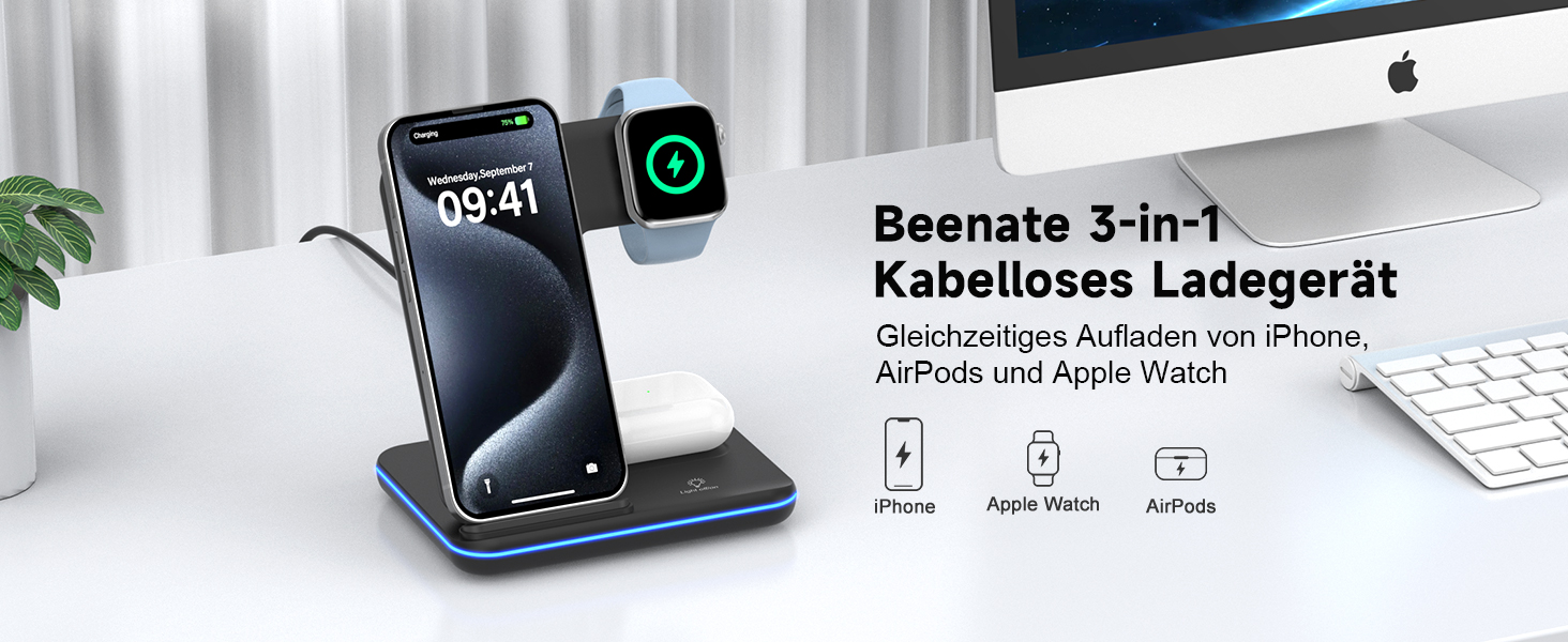 Бездротова зарядка 3-в-1 для Apple iPhone, Apple Watch та AirPods (чорний)