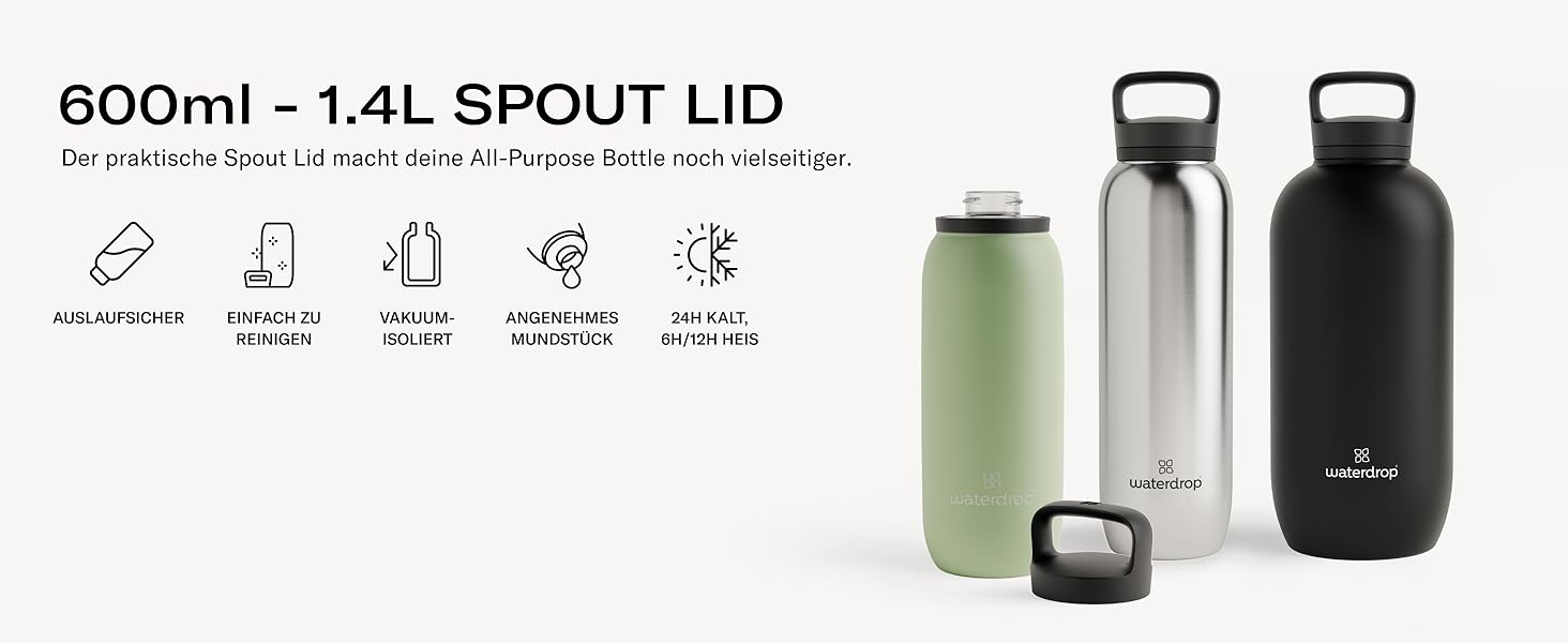waterdrop® All-Purpose Thermos Flask 1L, insulated stainless steel drinking bottle, 24h cold - 12h hot, leak-proof & shatterproof