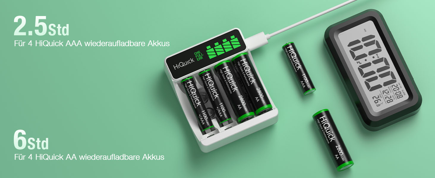 Зарядний пристрій HiQuick для акумуляторів NI-MH/NI-CD AA/AAA з LCD-дисплеєм, 4 слоти, швидка зарядка