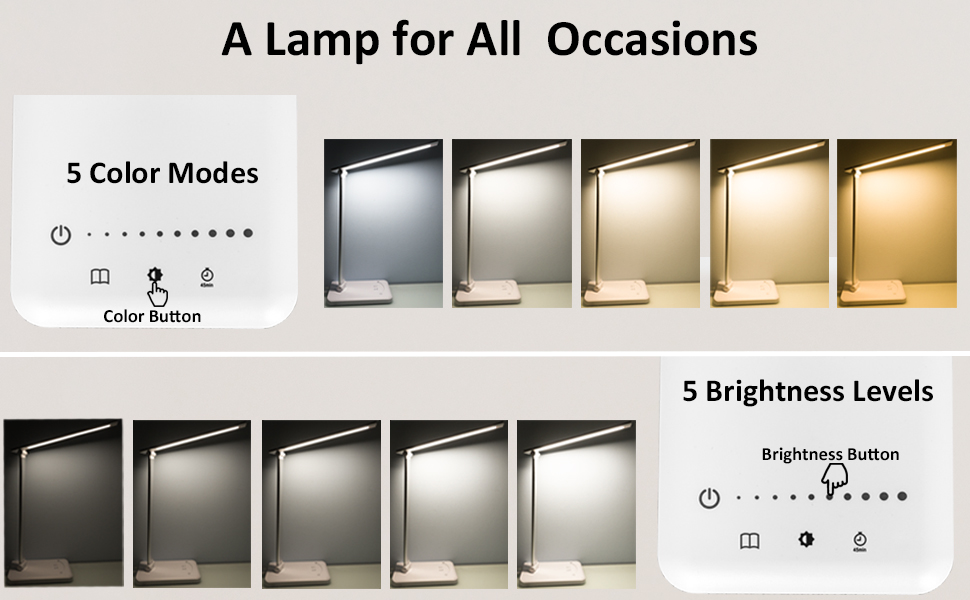 LED настільна лампа з димуванням, 5 рівнів яскравості, 5 кольорів, USB, таймер, сенсорне управління, пам'ять, для дітей, дівчаток