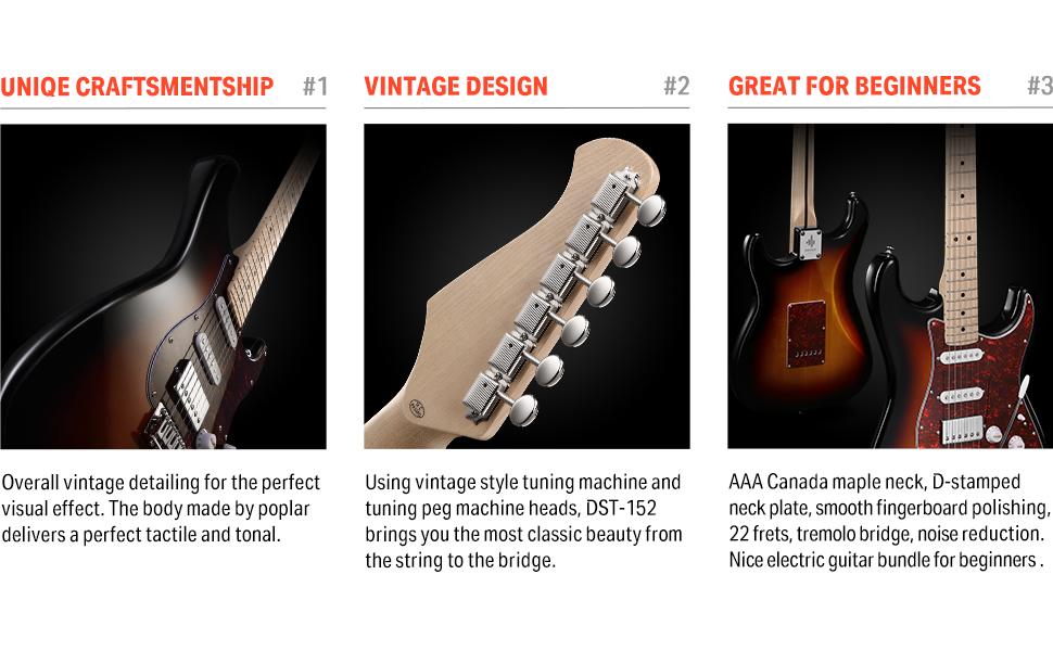 Електрогітара Donner DST-152S Sunburst: Початковий набір з підсилювачем, сумкою та аксесуарами