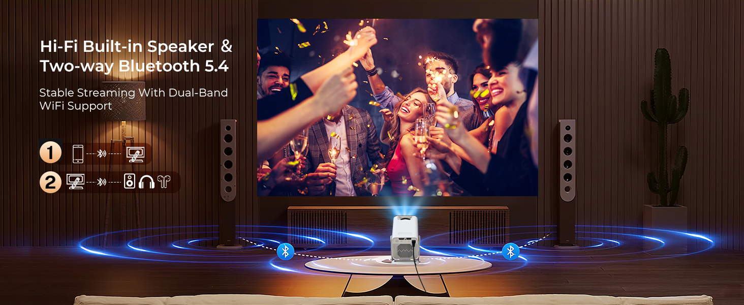 Проектор Mini Beamer 1080P/4K з Android 13 OS, WiFi 6, Bluetooth 5.4, підтримкою Netflix та Google CTS, HDMI, USB, iOS, LYNCAST N300 White