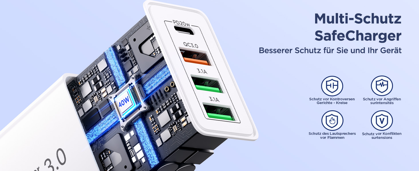 Подвійний USB зарядний пристрій 40W з 4 портами USB-C та USB-A, PD 3.0, для iPhone, Samsung та інших телефонів (2 шт. в упаковці, білий)
