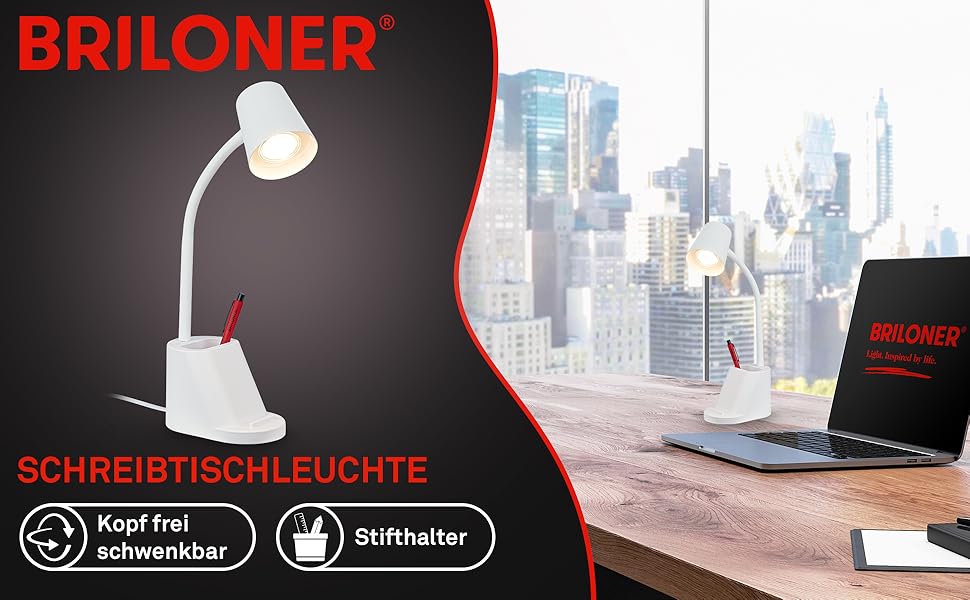 LED настільна лампа BRILONER з торшетом, чорна, 38,5 см, сенсорне керування, поворотна, з можливістю заміни лампочки