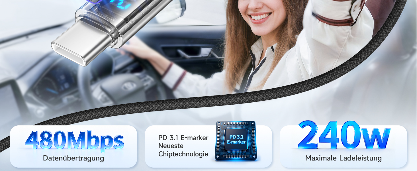 Кабель USB-C RAVIAD 240W, 1м, PD3.1, USB-C - USB-C, нейлон, для iPhone, Galaxy, Pixel, iPad, MacBook, 240W, чорний