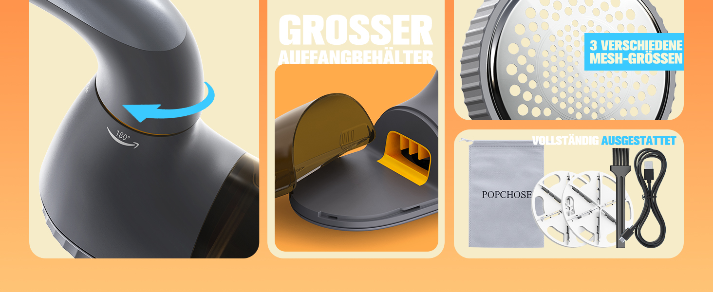 Електричний видальник ворсу POPCHOSE - бездротовий пристрій для видалення ворсу з одягу, меблів, 2000 mAh, 6 лез, 2 швидкості