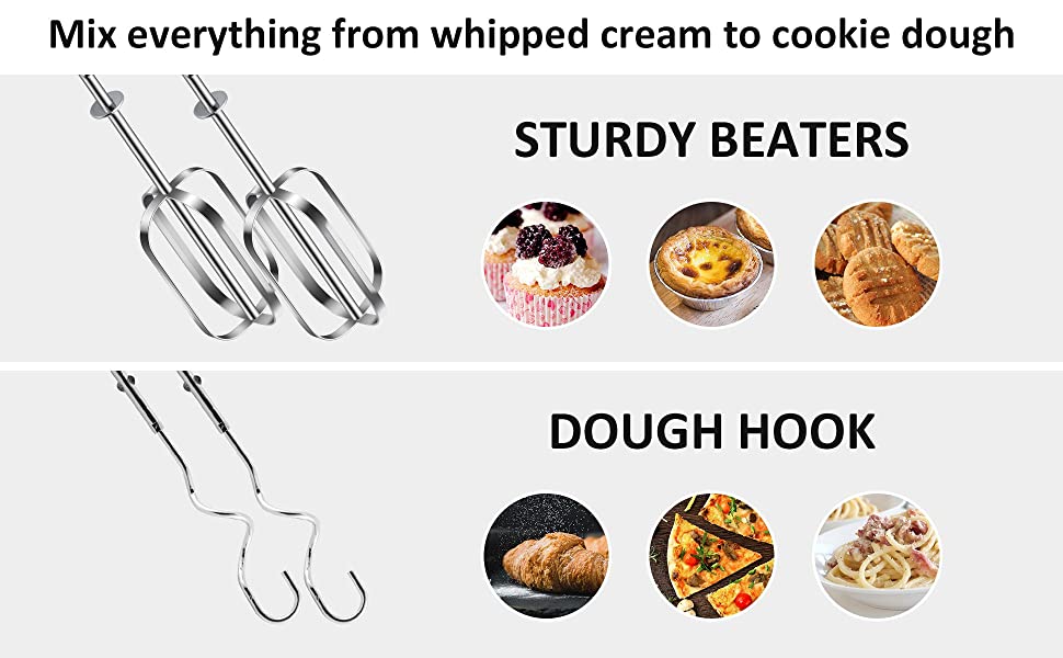 Міксер SOKANY 800W з нержавіючої сталі, 5 швидкостей, 2 гачки для тіста та 2 вінчики (CX-6651)