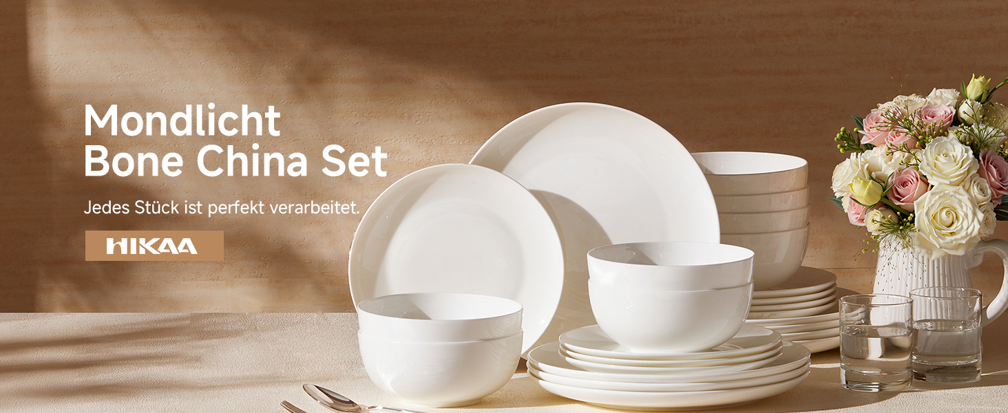 Сервіз HIKAA на 6 осіб, 18 предметів, з кісткового фарфору, набір тарілок, безпечний для мікрохвильової печі та посудомийної машини, для дому, весіль, легкий та довговічний (білий)