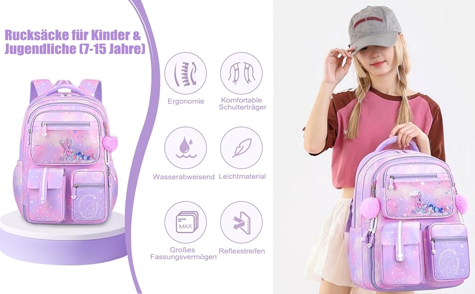 Дитячий рюкзак для школи для дівчаток, 2-15 років, рюкзак для підлітків, рюкзак для школи, рюкзак-трансформер, градієнт кольору фіолетовий