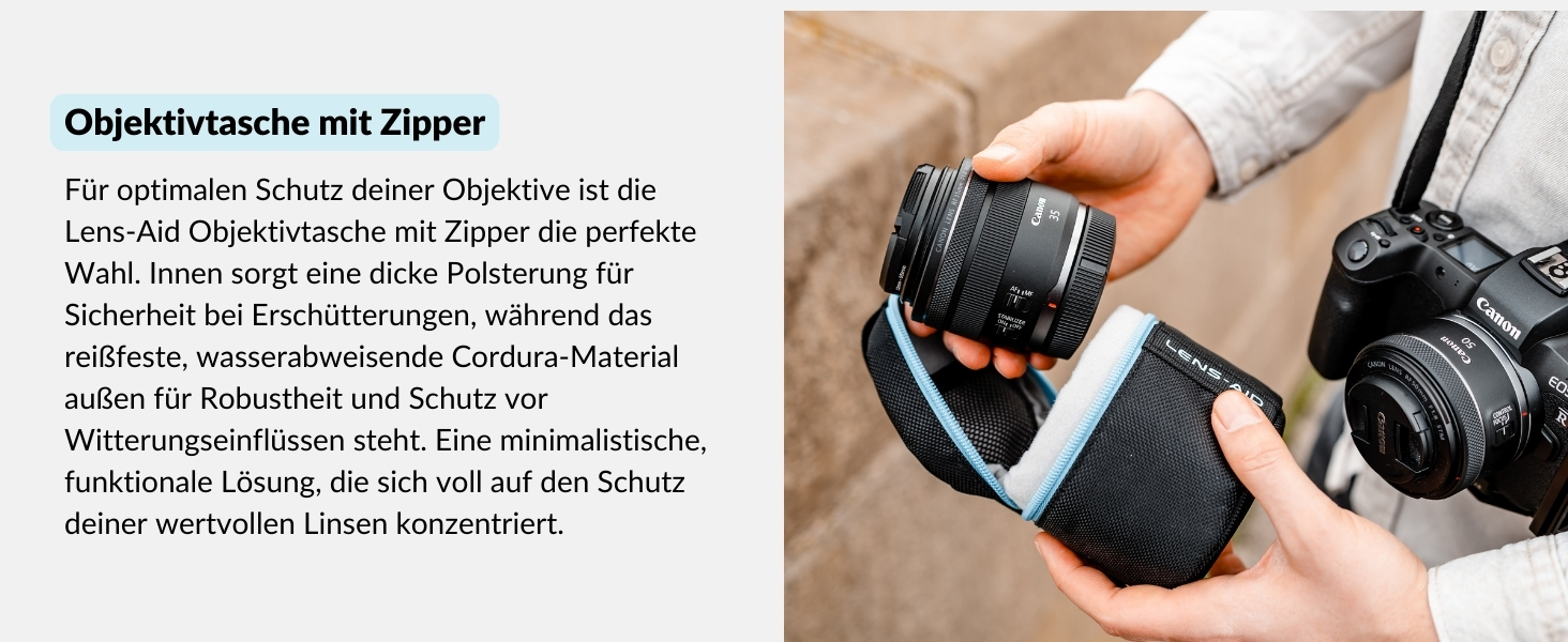 Чохол для об'єктива LENS-AID: захисна сумка з блискавкою та ремінною пряжкою