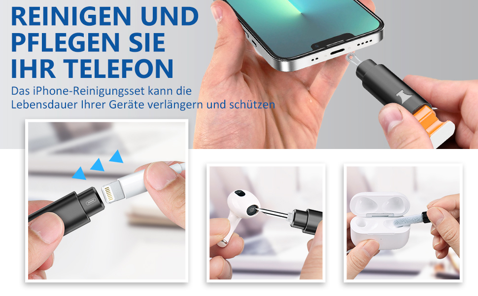 Набір для чищення iPhone та смартфонів: лінійний роз'єм, навушники, динаміки. Інструменти для ремонту iPad Pro, Lightning-кабель чорного кольору
