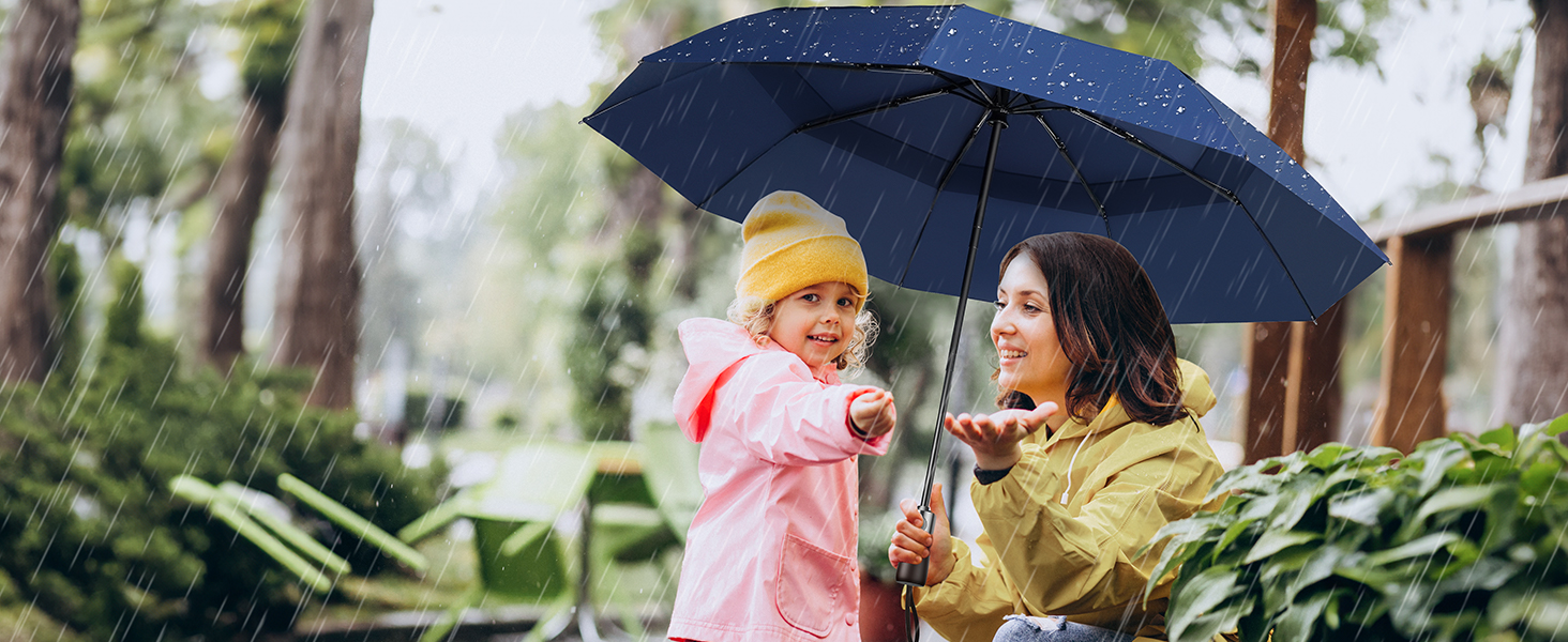 TECKNET Автоматичний парасолька, стійкий до вітру, легкий у використанні, синій